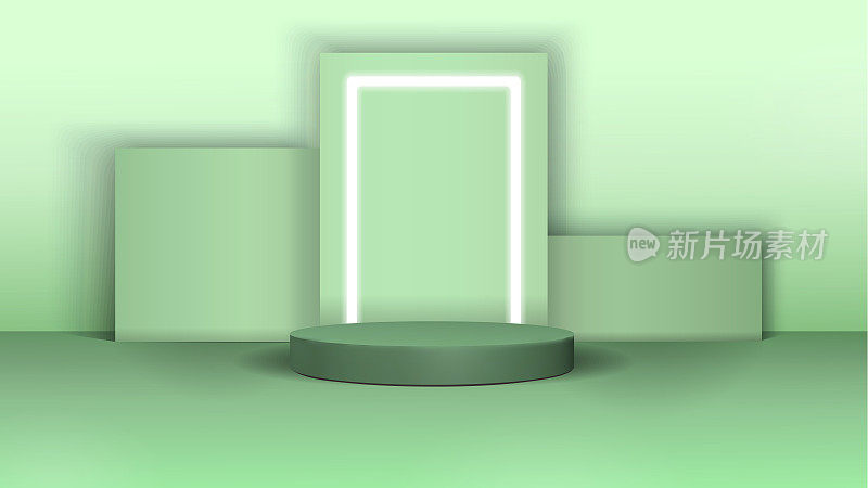 3d scene for the presentation of cosmetics products from minimal geometric shapes in green. Round podium, product presentation, mockup, show, pedestal, platform. 3d vector